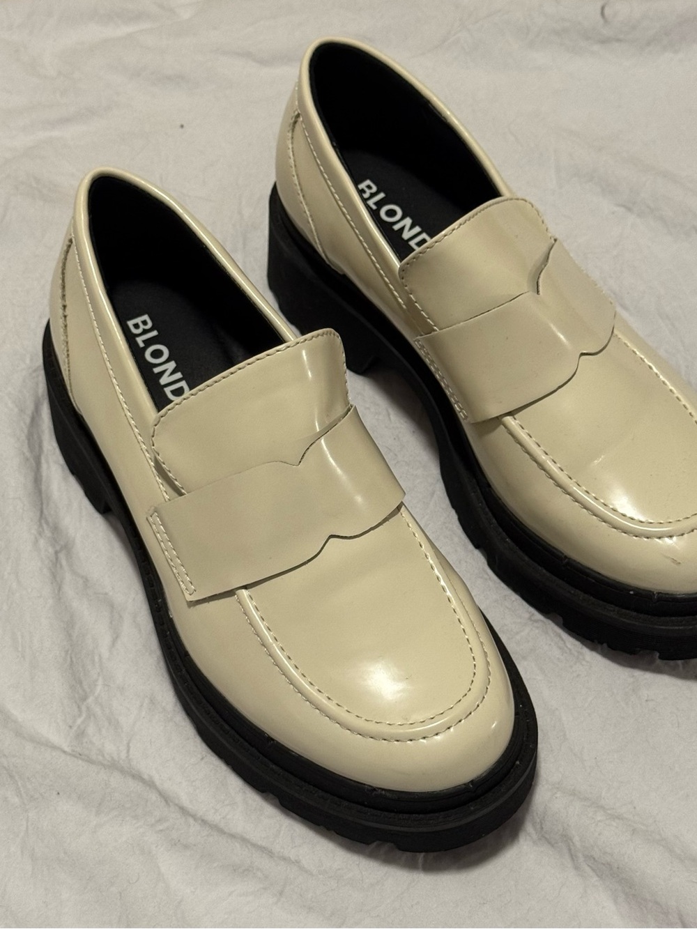 Blondo Cream Leather Lug Sole Penny Loafers